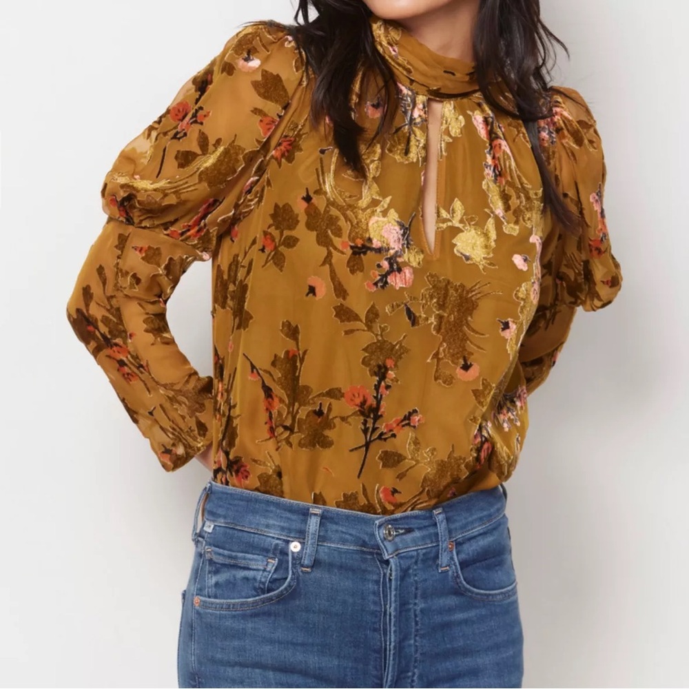 French Connection Guthern Puff-Sleeve Burnout Keyhole Top Sz XS